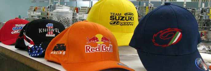 Embroidered Hats featuring Red Bull, Suzuki, & Knievel Designs
